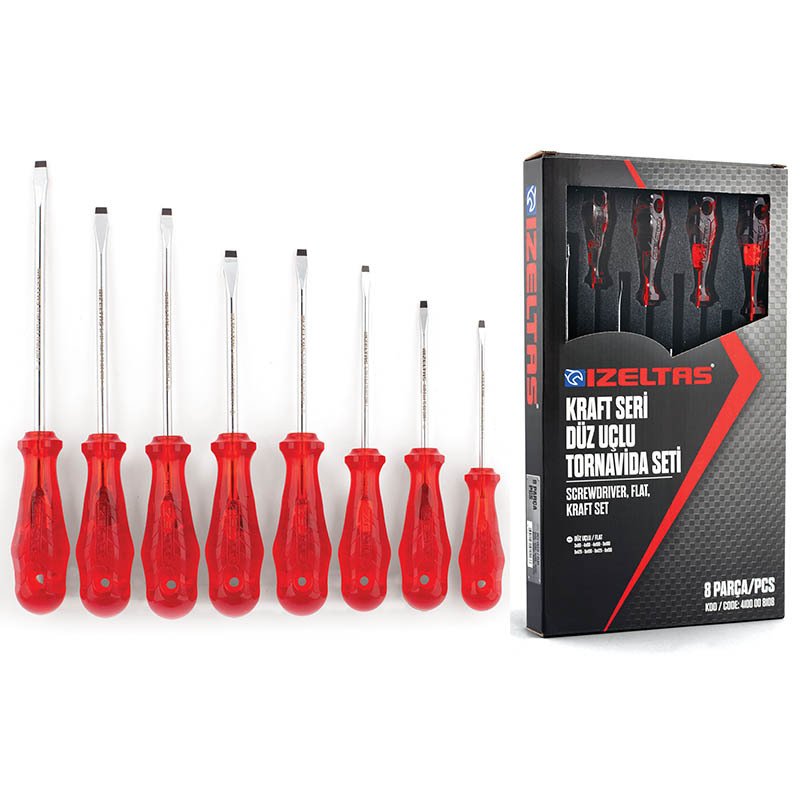 İZELTAŞ 8 Parça Düz Tornavida Seti Kraft İzole 4100 00 8108