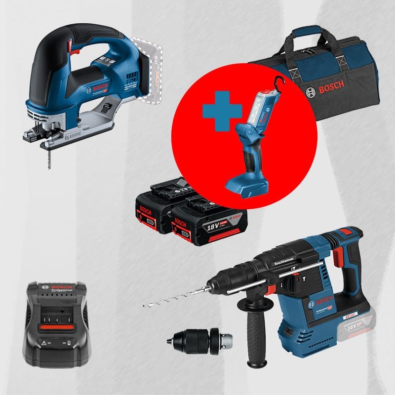 BOSCH GLI 18 V-300 Hediyeli BOSCH ProMix BOSCH GBH 18 V-26 F 18 Volt Akülü Kırıcı Delici (Kömürsüz) + BOSCH GST 18 V-155 BC 18 Volt Akülü Dekupaj Testere (Kömürsüz)