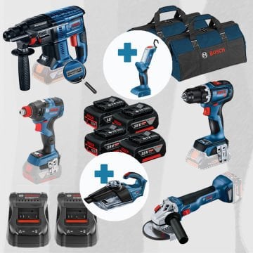 BOSCH GLI 18 V-300 ve GAS 18 V-1 Hediyeli BOSCH ProMix BOSCH GBH 180-LI (Kömürsüz Motor -  2 Joule - Yeni Nesil) + BOSCH GWS 18 V-10 (1000 W Eşdeğerinde) (Kömürsüz) + BOSCH GSR 18 V-90 C (Kömürsüz) + BOSCH GDX 18 V-200 C (Kömürsüz)