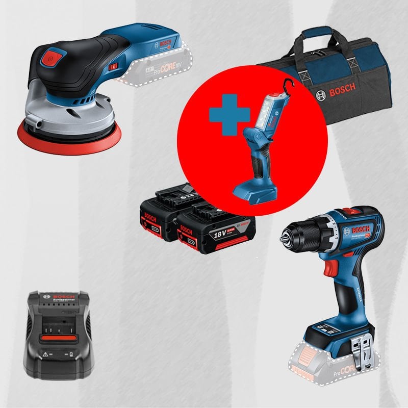 BOSCH GLI 18 V-300 Hediyeli BOSCH ProMix BOSCH GEX 18V-125 18 Volt Akülü Eksantrik Zımpara (Kömürsüz) + BOSCH GSR 18 V-90 C 18 Volt Akülü Delme Vidalama (Kömürsüz)