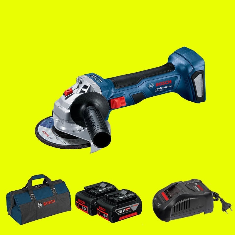 BOSCH GWS 180-LI Profesyonel 18 Volt 5 Ah Çift Akülü 125 mm. Avuç Taşlama (700 W Eşdeğerinde) (Kömürsüz) (Bez Çanta)