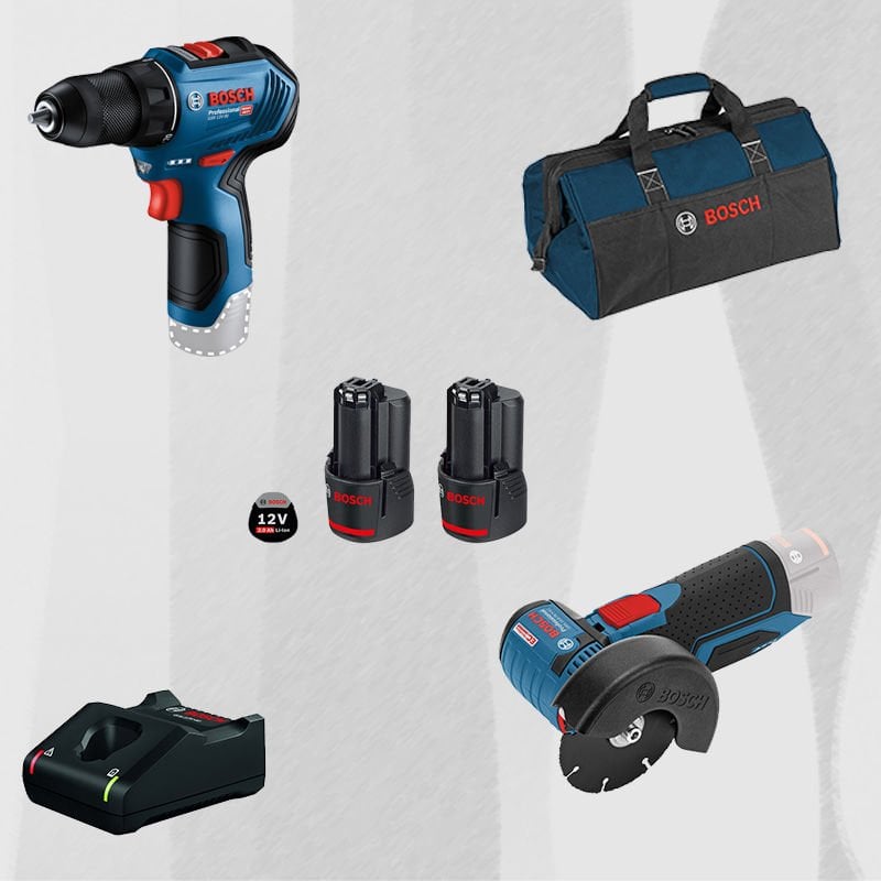 ProMix BOSCH GWS 12V-76 LI Profesyonel Akülü Avuç Taşlama (Kömürsüz) + BOSCH GSR 12V-30 Profesyonel 12 Volt Akülü Vidalama (Metal Mandren)(Kömürsüz)
