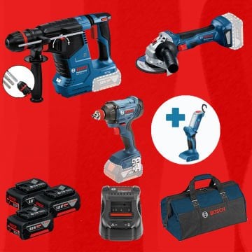BOSCH GLI 18 V-300 Hediyeli BOSCH ProMixEco BOSCH GBH 187-LI ONE Chuck Mandren (Kömürsüz Motor -  2,4 Joule) + BOSCH GDX 180-LI + BOSCH GWS 180-LI (700 W Eşdeğerinde) (Kömürsüz)