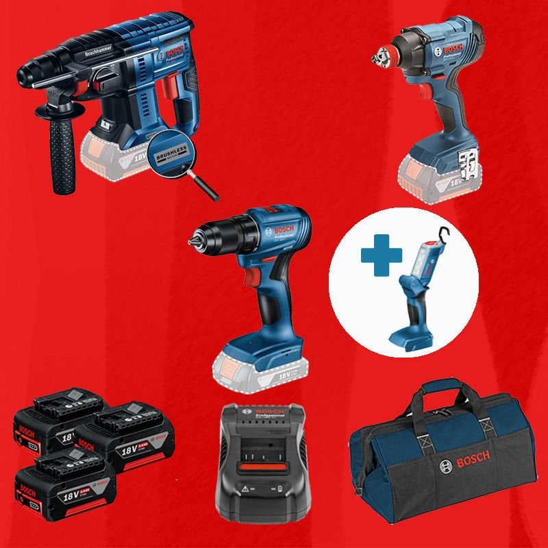 BOSCH GLI 18 V-300 Hediyeli BOSCH ProMixEco BOSCH GBH 180-LI (Kömürsüz Motor -  2 Joule - Yeni Nesil) + BOSCH GDX 180-LI + BOSCH GSR 185-LI (Kömürsüz)