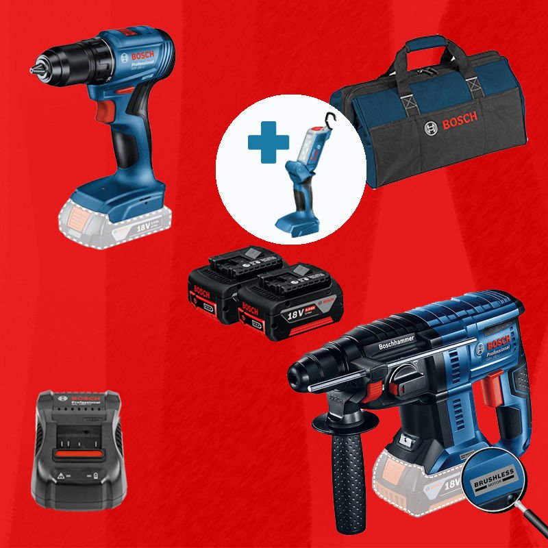 BOSCH GLI 18 V-300 Hediyeli BOSCH ProMixEco BOSCH GBH 180-LI (Kömürsüz Motor -  2 Joule - Yeni Nesil) + BOSCH GSR 185-LI (Kömürsüz)