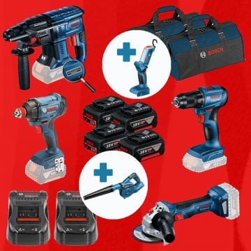 BOSCH GLI 18 V-300 ve GBL 18 V-120 Hediyeli BOSCH ProMixEco BOSCH GBH 180-LI (Kömürsüz Motor -  2 Joule - Yeni Nesil) + BOSCH GSR 185-LI (Kömürsüz) + BOSCH GDX 180-LI + BOSCH GWS 180-LI (700 W Eşdeğerinde) (Kömürsüz)
