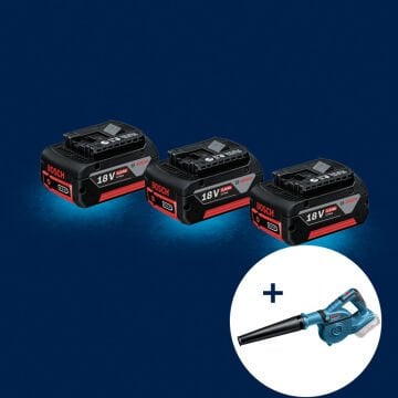 BOSCH GBA 18 3 x 5.0 Ah Profesyonel Akü Seti (BOSCH GBL 18V-120 Profesyonel 18 Volt Üfleyici Hediyeli (Karton Kutu İçerisinde) (Solo Makina)) (Teslimat Kapsamında Şarj Cihazı Yoktur)