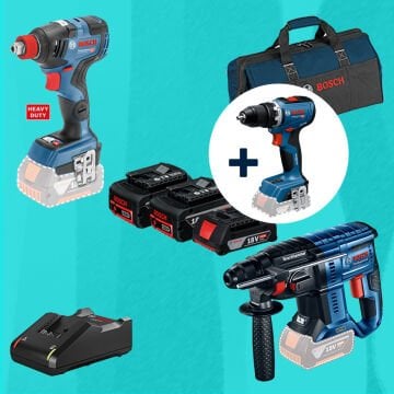 BOSCH GSR 18 V-65 18 Volt Akülü Delme Vidalama (Kömürsüz) + BOSCH GDX 18 V-200 C (Kömürsüz) 18 Volt Akülü Darbeli Somun Sıkma + BOSCH GBH 180-LI (Kömürsüz) 18 Volt Akülü Kırıcı Delici 2 x 5,0 Ah + 1 x 2,0 Ah Üç Akülü Set