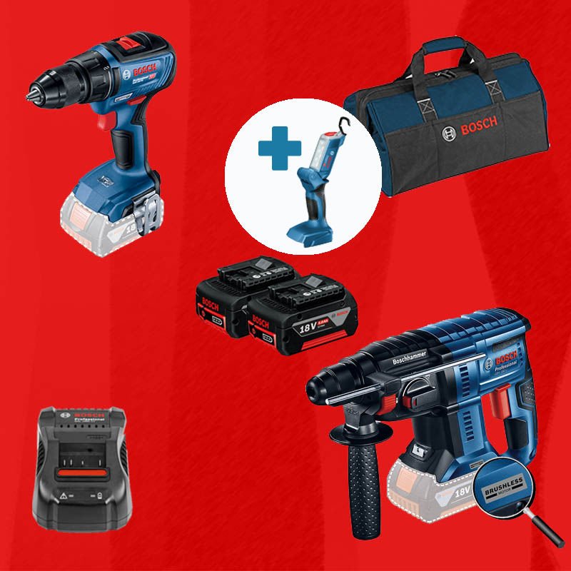 BOSCH GLI 18 V-300 Hediyeli BOSCH ProMixEco BOSCH GBH 180-LI (Kömürsüz Motor -  2 Joule - Yeni Nesil) + BOSCH GSR 18 V-50 (Kömürsüz)