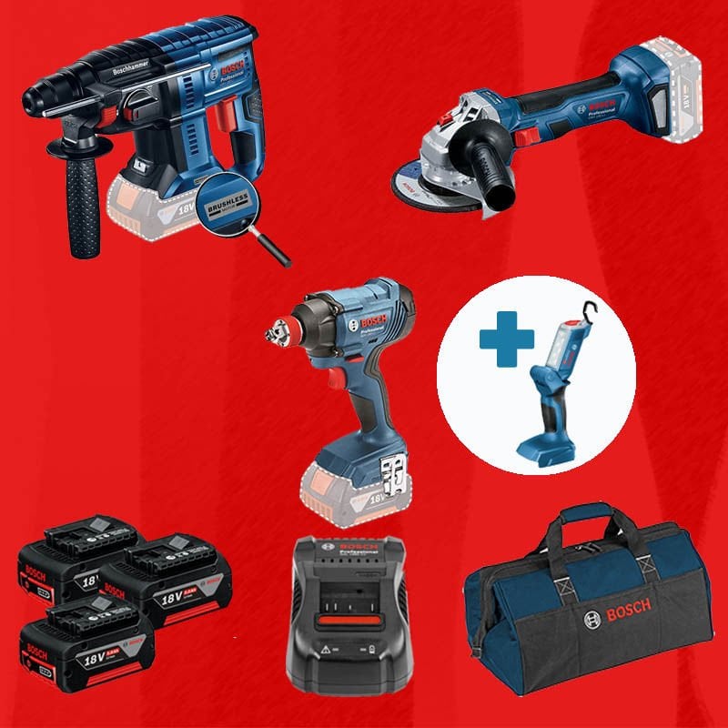 BOSCH GLI 18 V-300 Hediyeli BOSCH ProMixEco BOSCH GBH 180-LI (Kömürsüz Motor -  2 Joule - Yeni Nesil) + BOSCH GWS 180-LI (700 W Eşdeğerinde) (Kömürsüz) + BOSCH GDX 180-LI