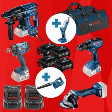 BOSCH GLI 18 V-300 ve GBL 18 V-120 Hediyeli BOSCH ProMixEco BOSCH GBH 180-LI (Kömürsüz Motor -  2 Joule - Yeni Nesil) + BOSCH GWS 180-LI (700 W Eşdeğerinde) (Kömürsüz) + BOSCH GSR 18 V-50 (Kömürsüz) + BOSCH GDX 180-LI