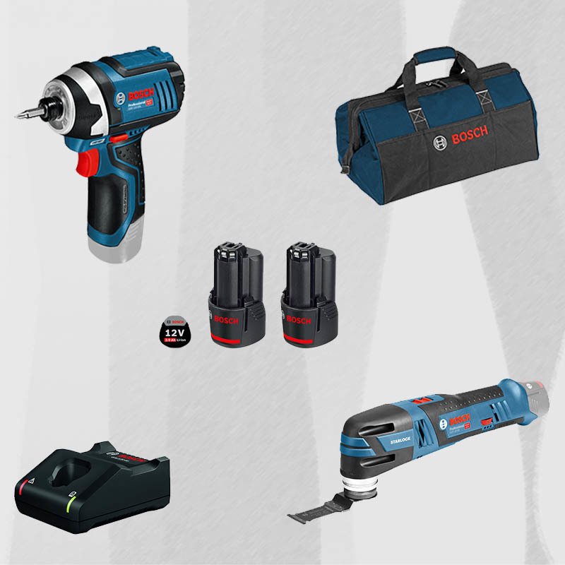 ProMix BOSCH GDR 12V-105 LI Profesyonel Akülü Darbeli Somun Sıkma + BOSCH GOP 12V-28 Profesyonel 12 Volt Akülü Raspalama Makinesi (Kömürsüz)