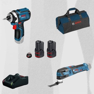 ProMix BOSCH GDR 12V-105 LI Profesyonel Akülü Darbeli Somun Sıkma + BOSCH GOP 12V-28 Profesyonel 12 Volt Akülü Raspalama Makinesi (Kömürsüz)