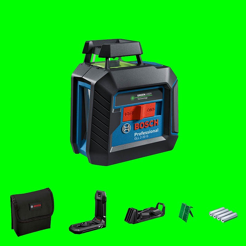 BOSCH GLL 2-20 G (Yeşil Lazer) + LB10 Universal Tutucu + DK10 Tavan Klipsi Profesyonel 360º Düzlemsel Hizalama Lazeri (120º Dikey Lazer) (Karton Kutu İçerisinde) 0 601 065 000