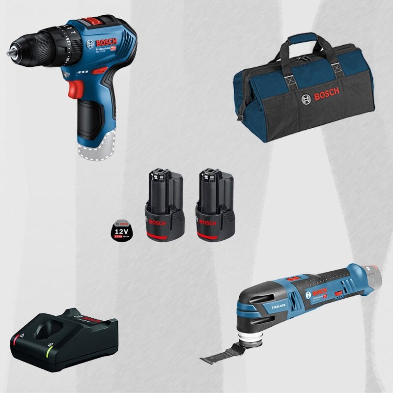 ProMix BOSCH GSB 12 V-30 Profesyonel 12 Volt Akülü Darbeli Delme Vidalama (Metal Mandren)(Kömürsüz) + BOSCH GOP 12V-28 Profesyonel 12 Volt Akülü Raspalama (Kömürsüz)