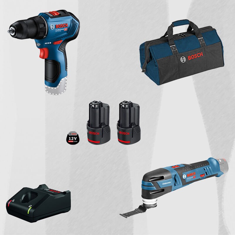 ProMix BOSCH GSR 12V-30 Profesyonel 12 Volt Akülü Vidalama (Metal Mandren)(Kömürsüz) + BOSCH GOP 12V-28 Profesyonel 12 Volt Akülü Raspalama Makinesi (Kömürsüz)