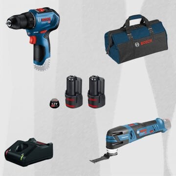 ProMix BOSCH GSR 12V-30 Profesyonel 12 Volt Akülü Vidalama (Metal Mandren)(Kömürsüz) + BOSCH GOP 12V-28 Profesyonel 12 Volt Akülü Raspalama Makinesi (Kömürsüz)