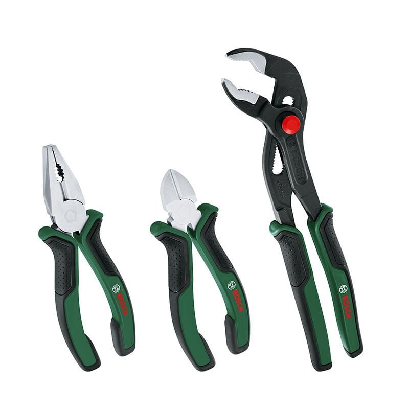 BOSCH (Ev & Bahçe Kullanımı) Pense Seti 3 Parça Premium (Pense, Yan Keski, Boru Anahtarı) (1 600 A02 W7J)