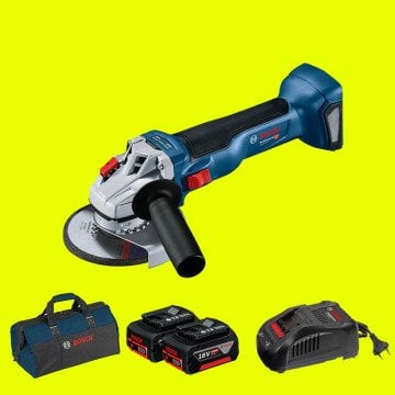 BOSCH GWS 18 V-10 Profesyonel 18 Volt 5 Ah Çift Akülü 125 mm. Avuç Taşlama (1000 W Eşdeğerinde) (Kömürsüz Motor) (Bez Çanta)