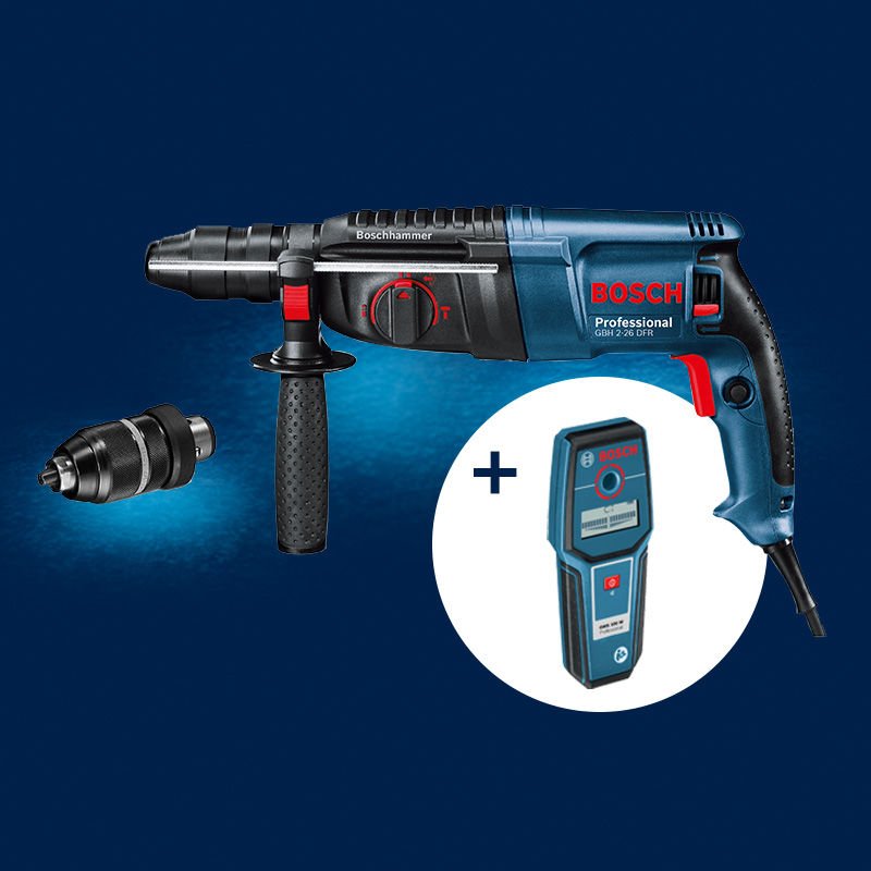 BOSCH GBH 2-26 DFR 800 W Profesyonel Çift Mandrenli Kırıcı-Delici + BOSCH GMS 100 Profesyonel Duvar Tarama Cihazı (Plastik Çanta İçerisinde) 0 615 990 M51