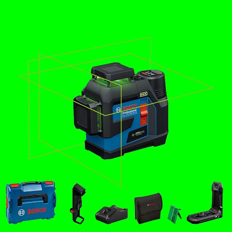 BOSCH GLL 12V-100-33 CG (Yeşil Lazer) 12 Volt Profesyonel 3x360º Hizalama Lazeri (L-Boxx Çanta)0 601 065 401
