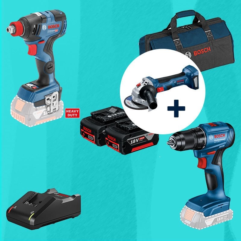 BOSCH GWS 180-LI 18 Volt Akülü 125 mm. Avuç Taşlama (700 W Eşdeğerinde) (Kömürsüz) Hediyeli BOSCH GDX 18 V-200 C (Kömürsüz) 18 Volt Akülü Darbeli Somun Sıkma + BOSCH GSR 185-LI 18 Volt Akülü Delme Vidalama (Kömürsüz) 5,0 Ah Çift Akülü Set