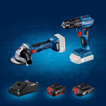 BOSCH GWS 180-LI Profesyonel 18 Volt Akülü 125 mm. Avuç Taşlama (700 W Eşdeğerinde) + GSB 185-LI Profesyonel 18 Volt Akülü Darbeli Delme Vidalama 1x2.0 + 1x4.0 Ah Çift Akülü Set (Kömürsüz Motor) (Karton Kutu İçerisinde) 0 601 9H9 026