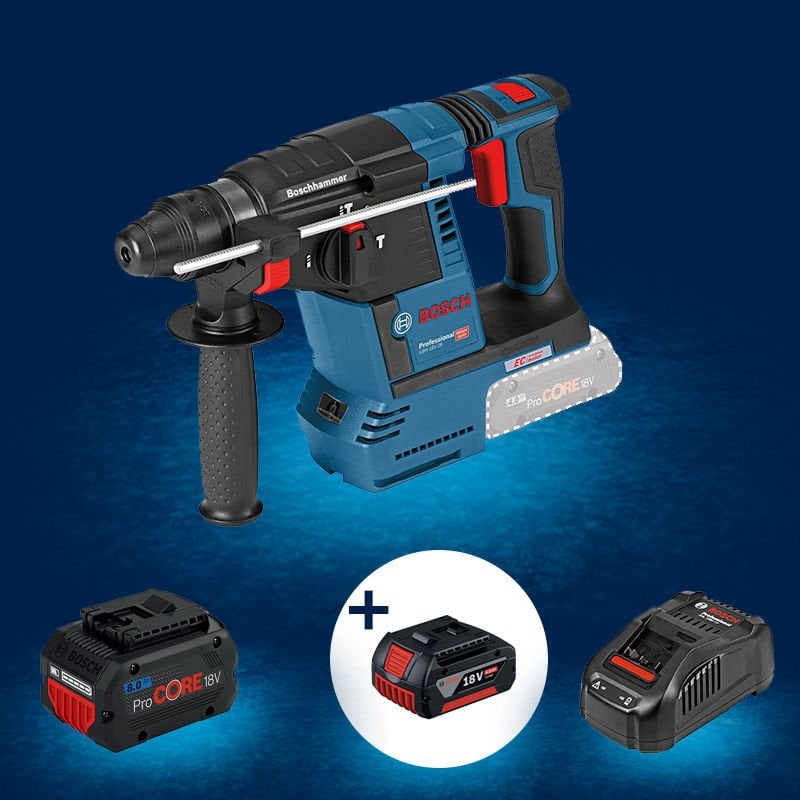 BOSCH GBH 18 V-26 Profesyonel 18 Volt 1 x ProCORE 8 Ah Tek Akülü Kırıcı Delici (Kömürsüz Motor) (Karton Kutu İçerisinde) + BOSCH GBA 18 V 5 Ah Li-Ion Akü (Karton Kutu İçerisinde)