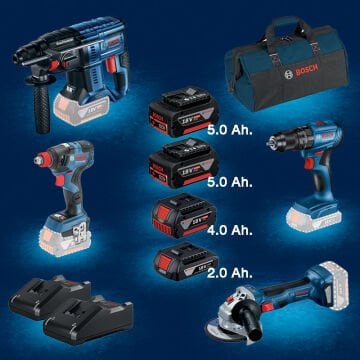 BOSCH GBH 180-LI (Kömürsüz Motor -  2 Joule - Yeni Nesil) + BOSCH GSB 185-LI (Kömürsüz) + BOSCH GDX 18 V-200 C (Kömürsüz) + BOSCH GWS 180-LI (700 W Eşdeğerinde) (Kömürsüz) 4 Makine + 4 Akü Profesyonel Set