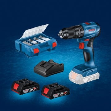 BOSCH GSB 185-LI Profesyonel 18 Volt 2x2.0 Ah Çift Akülü Darbeli Delme Vidalama + 82 Parça Bosch Vidalama Ucu Seti (Kömürsüz Motor) (Plastik Çanta İçerisinde) 0 615 990 N2P