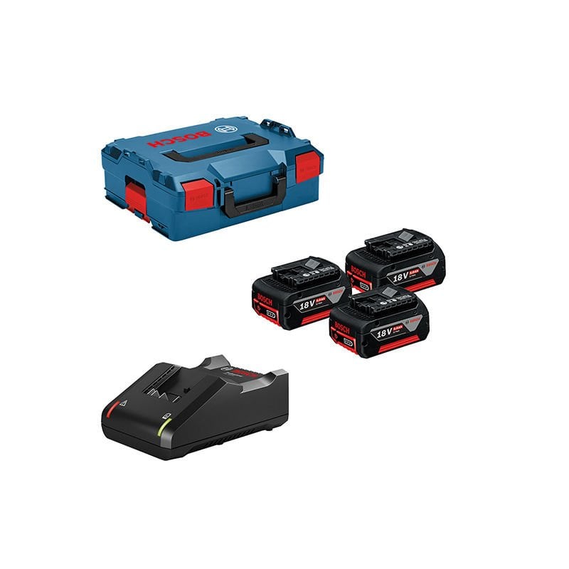BOSCH Profesyonel 18 Volt Starter Set GAL 18 V-40 Hızlı Şarj Cihazı + 3 x GBA 18V 5.0 Ah L-Boxx