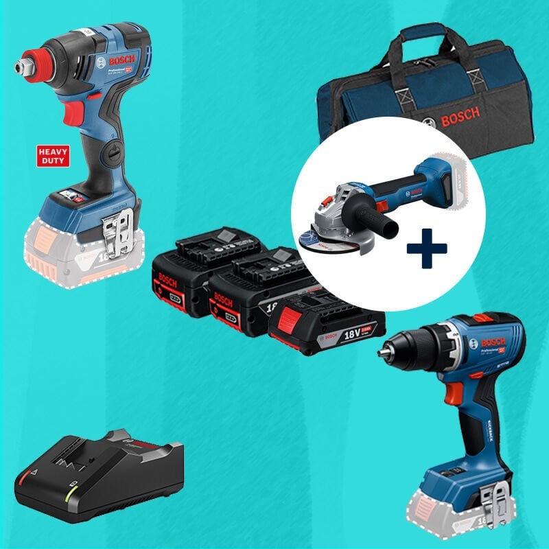 BOSCH GWS 18 V-8 18 Volt Akülü 125 mm. Avuç Taşlama (800 W Eşdeğerinde) (Kömürsüz) + BOSCH GDX 18 V-200 C (Kömürsüz) 18 Volt Akülü Darbeli Somun Sıkma + BOSCH GSR 18 V-65 18 Volt Akülü Delme Vidalama (Kömürsüz) 2 x 5,0 Ah + 1 x 2,0 Ah Üç Akülü Set