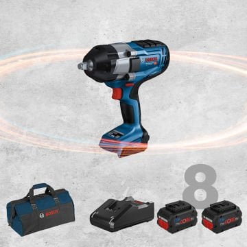 BOSCH GDS 18 V-1000 Profesyonel 1/2 Kare Girişli BITURBO Kömürsüz Motor 18 Volt ProCORE 8,0 Ah Çift Akülü Somun Sıkma (Bez Çanta İçerisinde)