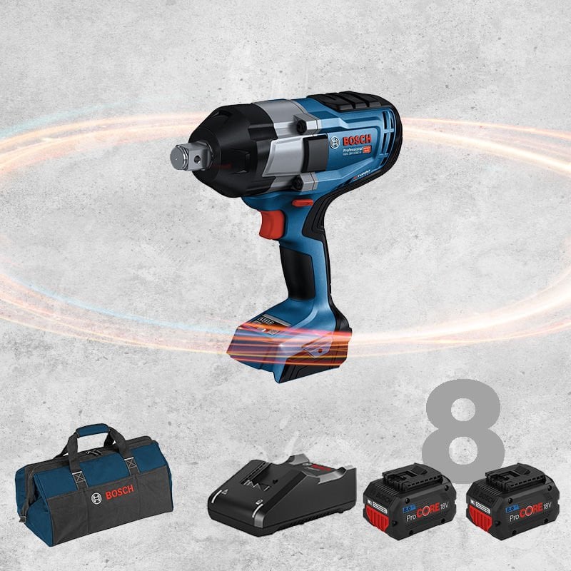 BOSCH GDS 18 V-1050 H Profesyonel 3/4 Kare Girişli BITURBO Kömürsüz Motor 18 Volt ProCORE 8,0 Ah Çift Akülü Somun Sıkma (Bez Çanta İçerisinde)