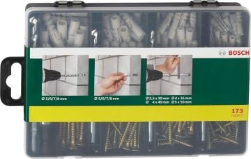 BOSCH - 173 Parça Dübel, Vida, Matkap Uçlu Sabitleme Aksesuar Seti