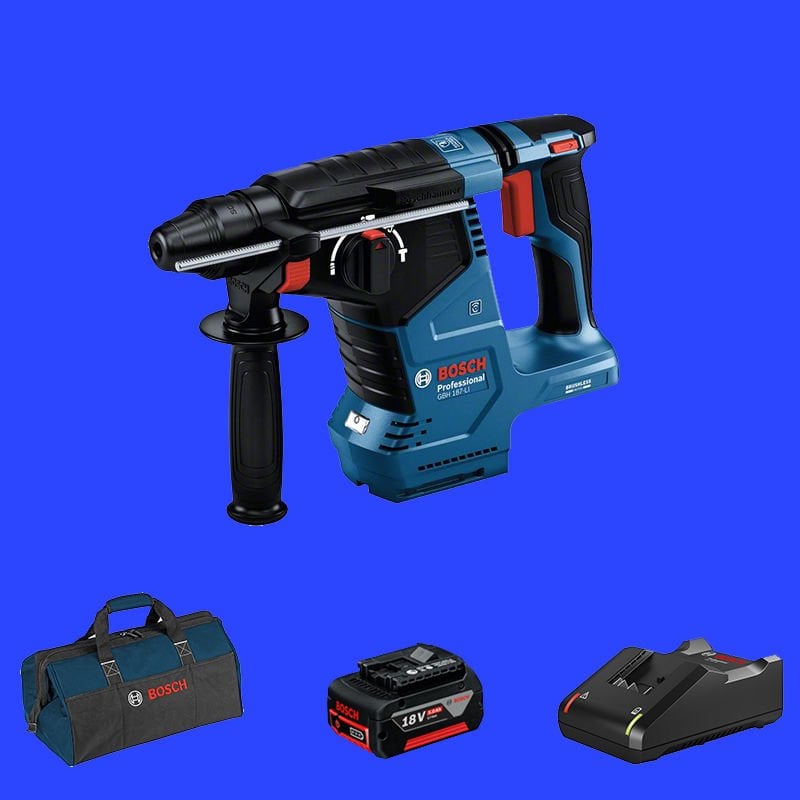 BOSCH GBH 187-LI (Kömürsüz Motor -  2,4 Joule) Profesyonel 18 Volt 5,0 Ah Tek Akülü Kırıcı Delici (Bez Çanta)